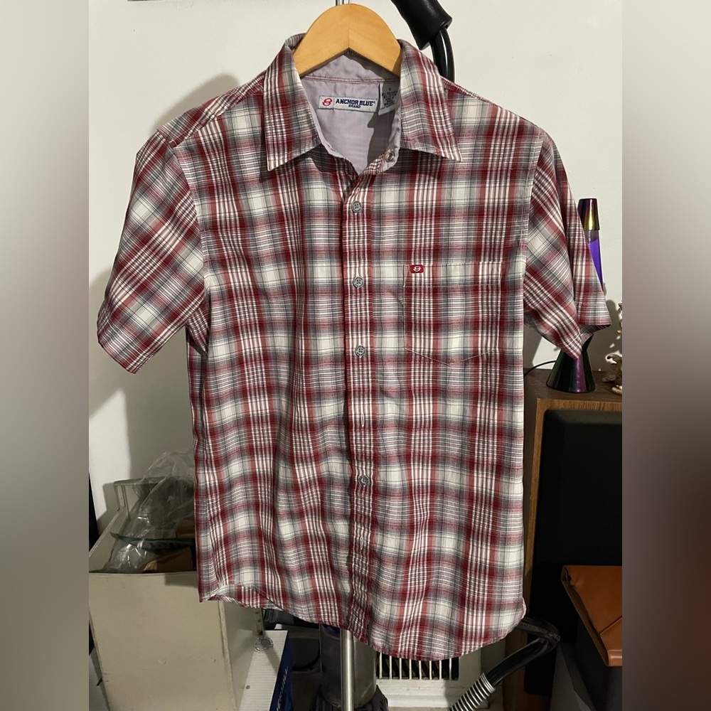 Anchor Blue Plaid Short Sleeve Shirt Size Small